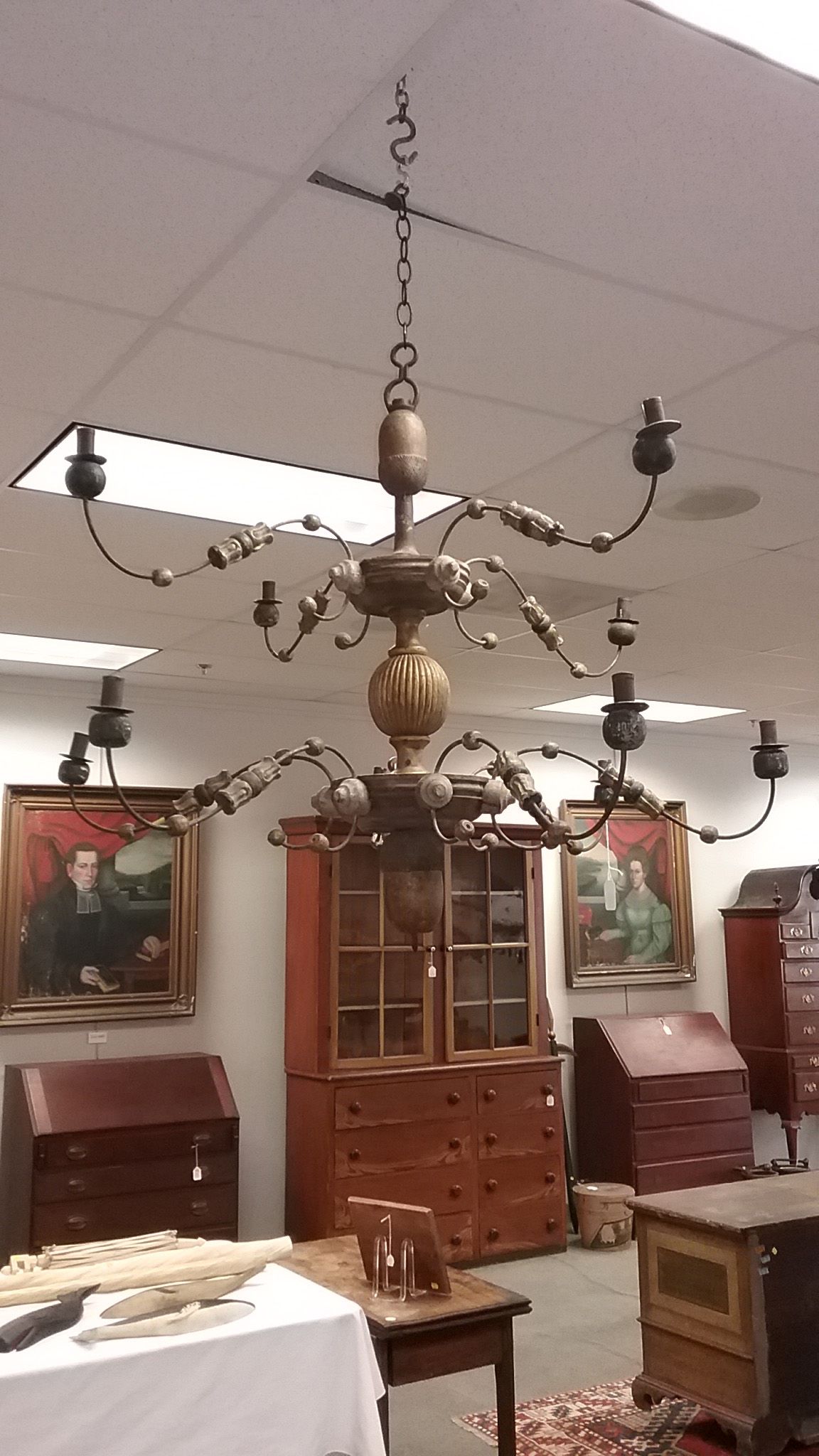 Carved, Painted, and Gilded Wood and Wire Chandelier ...