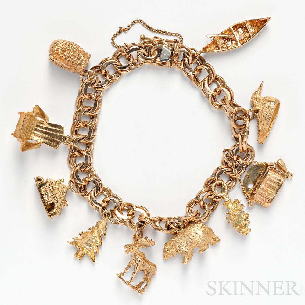 14kt Gold Charm Bracelet | Sale Number 2801T, Lot Number 1121 | Skinner Auctioneers