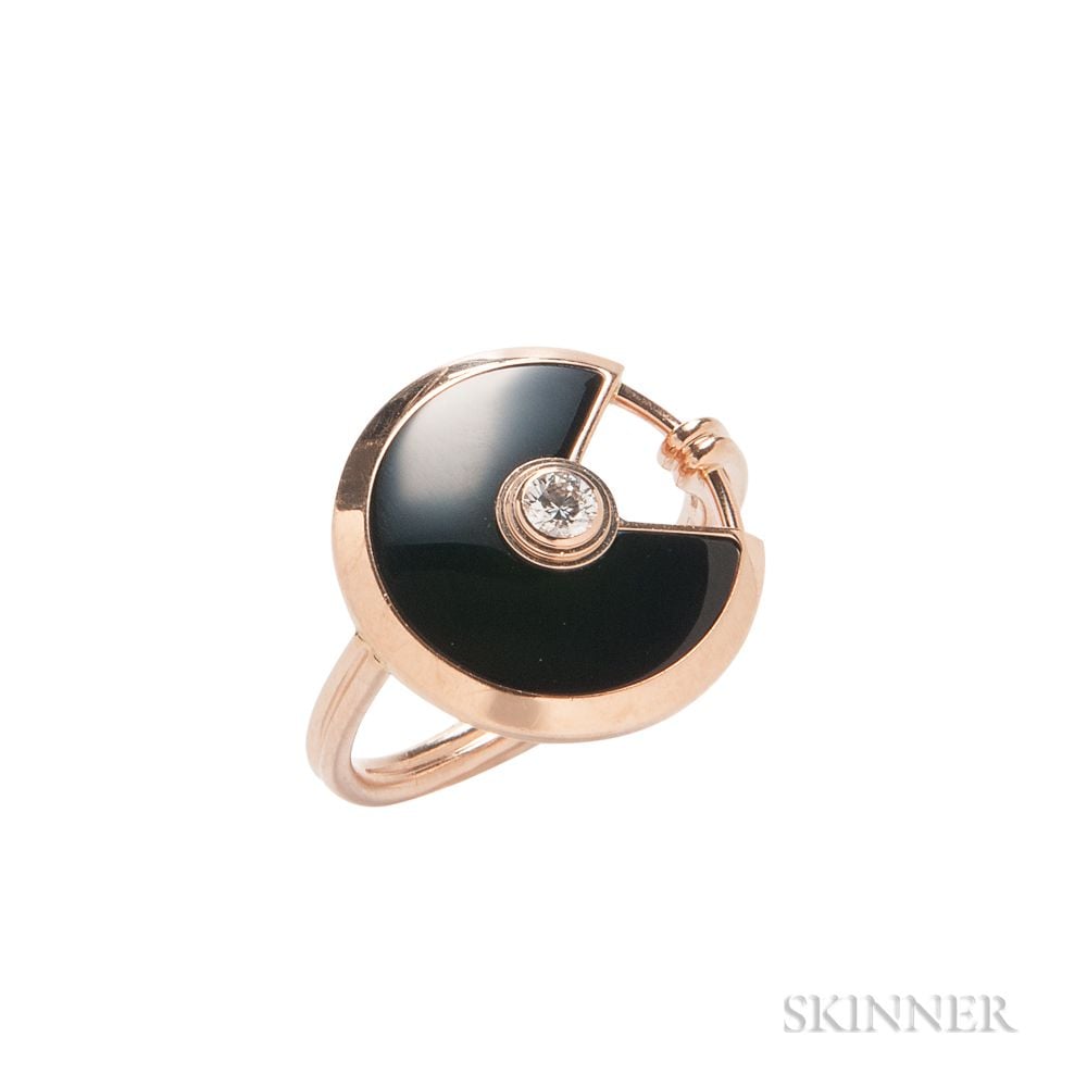 Sold at auction 18kt Rose Gold, Onyx, and Diamond 