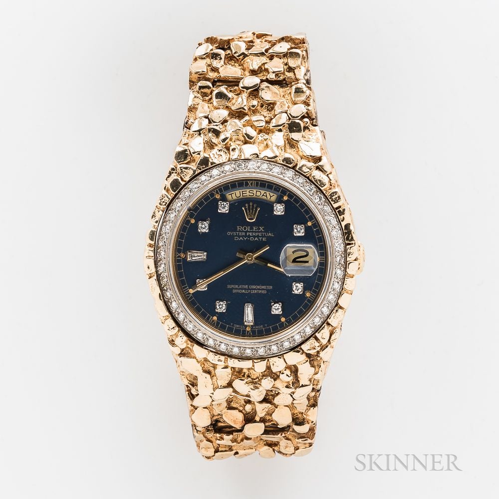 Sold at auction Rolex 18kt Gold Day Date with 14kt Gold Nugget