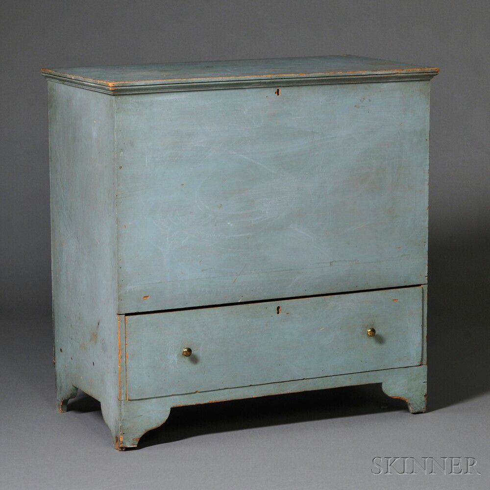 Sold at auction Blue-painted Shaker Blanket Chest over Drawer Auction ...