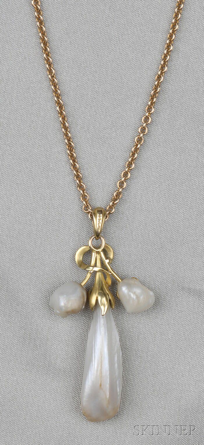 Sold at auction Art Nouveau 14kt Gold, Freshwater Pearl, and Enamel ...