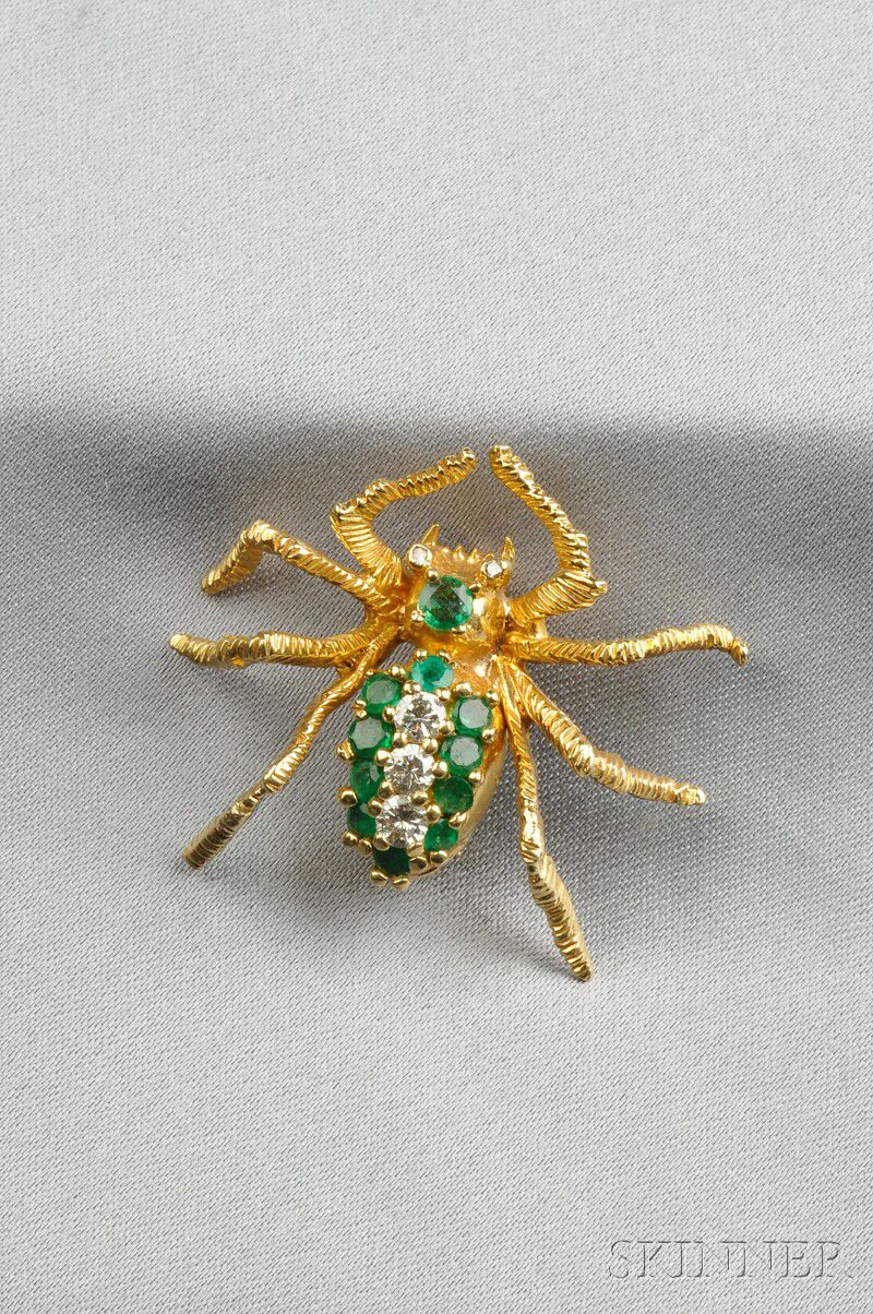 Emerald Spider Brooch