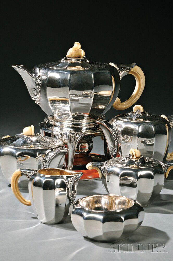 French solid silver-gilt seven-piece tea and coffee service by Puiforcat -  Ref.98693