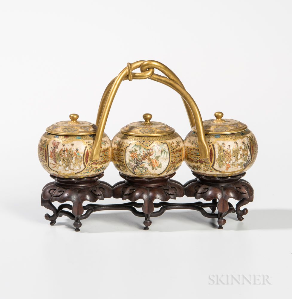 Antique Brass Triple Condiment Bowl Set