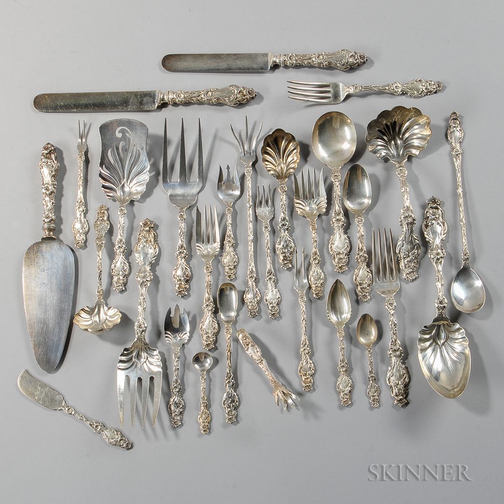 Lot - A GROUP OF SEVENTEEN PIECES OF WHITING MANUFACTURING CO. STERLING  SILVER FLATWARE IN THE LOUIS XV PATTERN, NEW YORK, NEW YORK, DESIGNED  1891