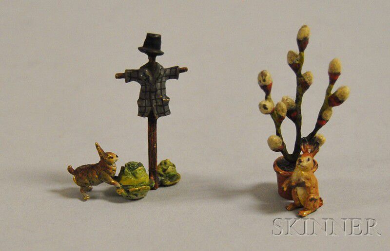 Austrian Miniature Cold-painted Bronze Rabbit with Potted Plant Figural ...
