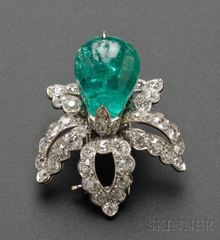 Sold at auction Platinum and Emerald Flower Clip Brooch Cartier