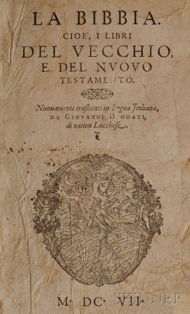 Bible, Italian, La Bibbia. Cioe, i Libri del Vecchio, e del Nuovo  Testamento , trans. Giovanni Diodati (1576-1649) Auction Number 2730B Lot  Number 78