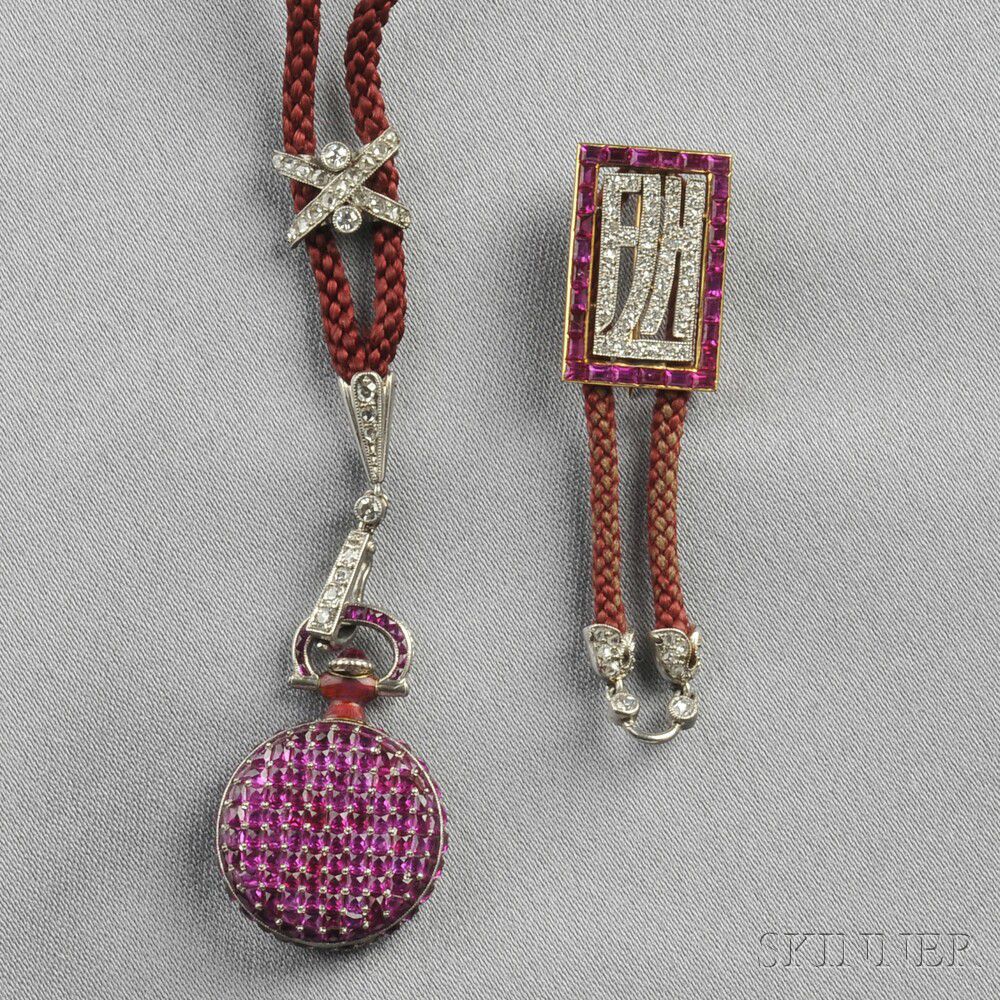 Sold at auction Art Deco Platinum, Ruby, and Diamond Pendant Watch ...