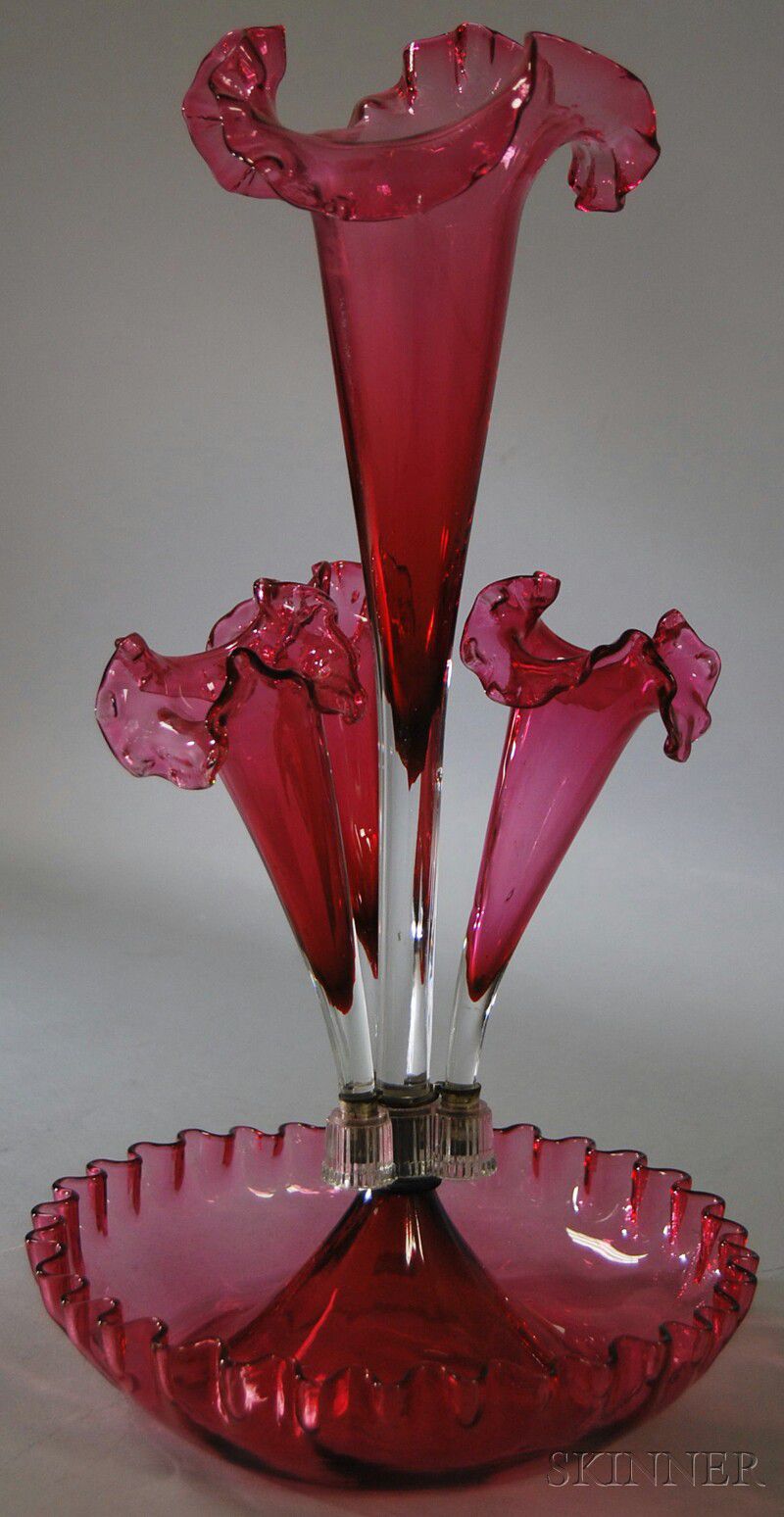 Late Victorian Cranberry Art Glass Epergne Sale Number 2625m Lot Number 882 Skinner