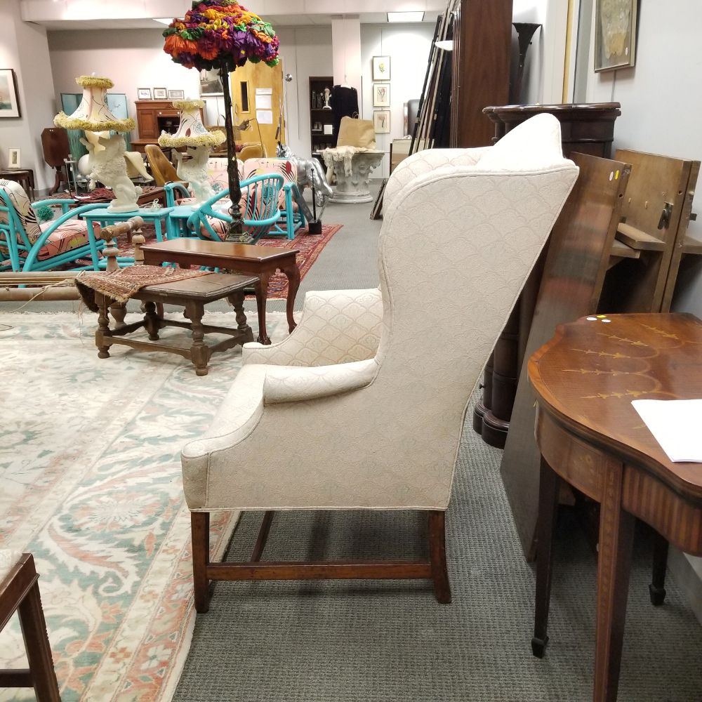 George III Upholstered Mahogany Wing Chair and a Footstool Auction ...