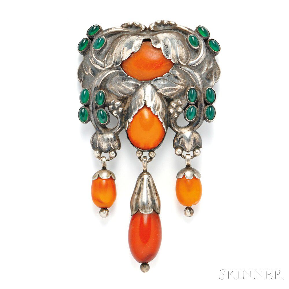 Sold at auction Silver and Amber Master Brooch, Georg Jensen Auction ...
