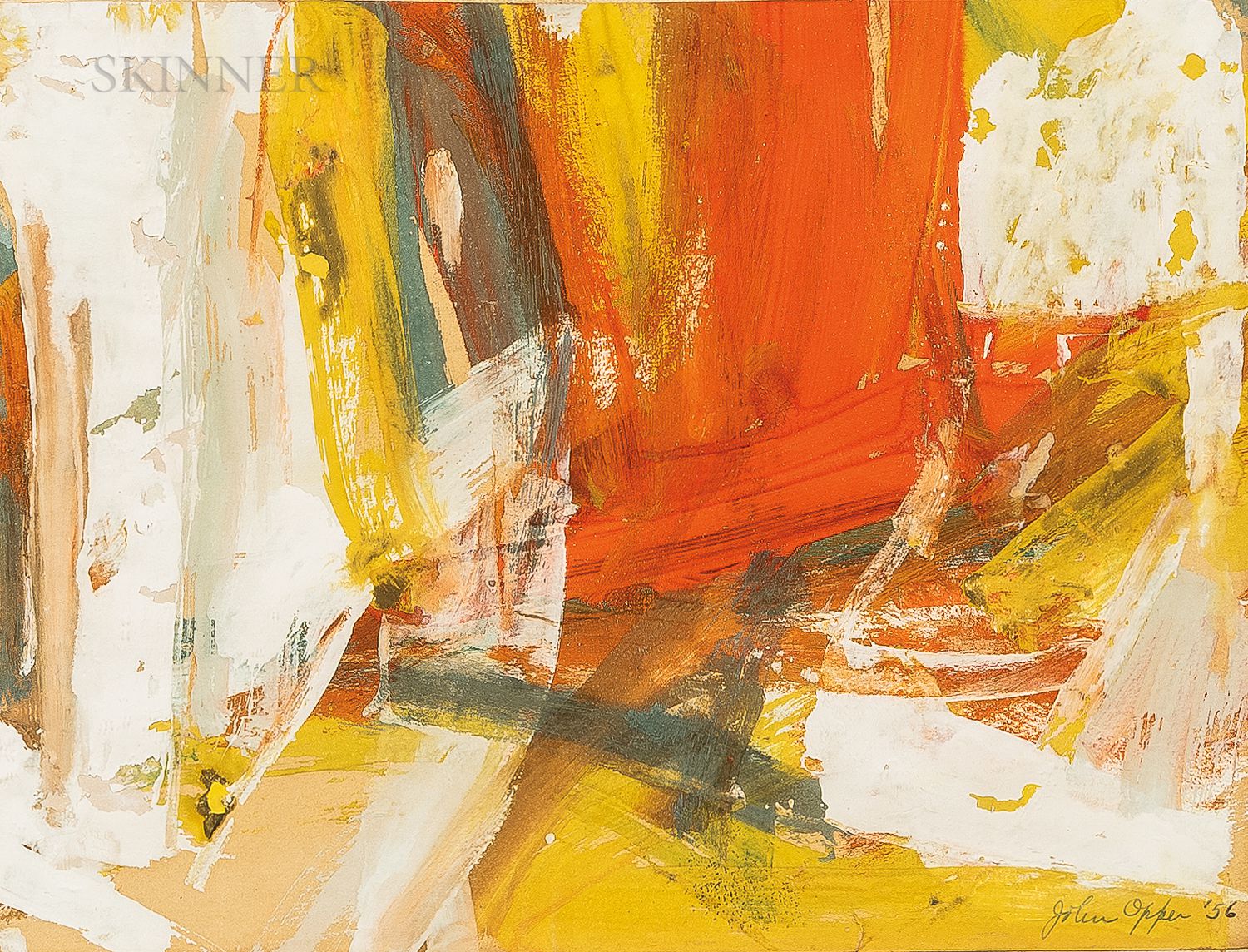Sold at auction John Opper (American, 1908-1994) Abstract in Orange and ...