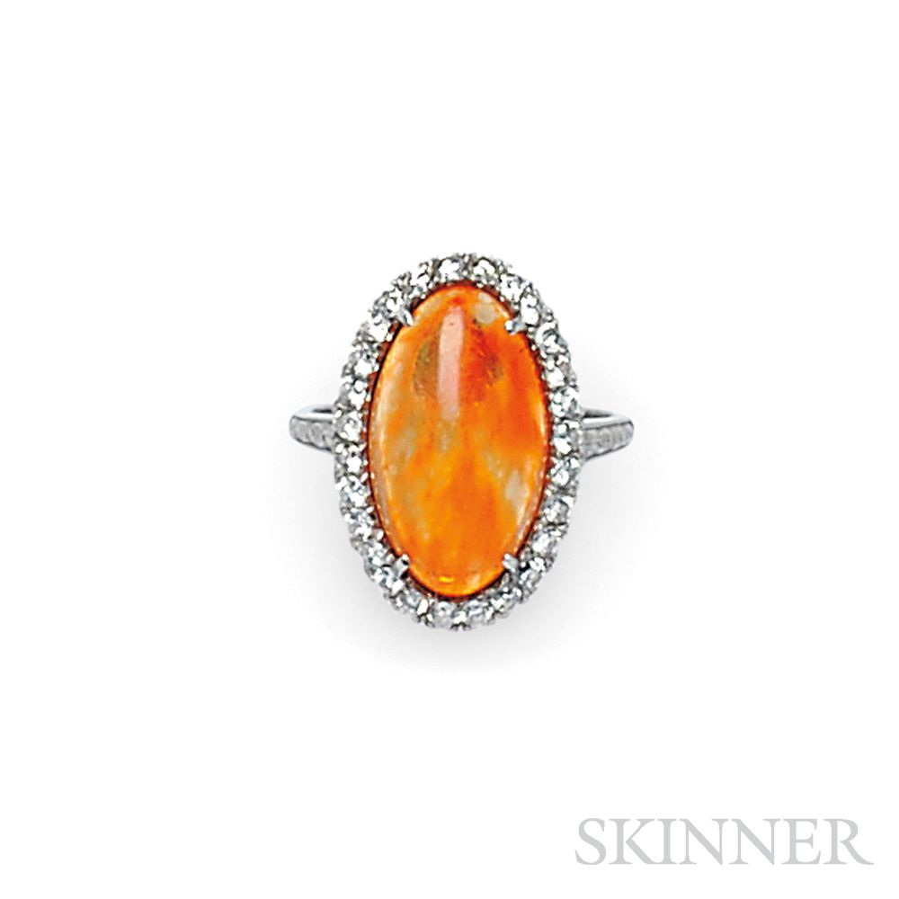 Sold at auction Platinum, Fire Opal, and Diamond Ring Auction Number ...