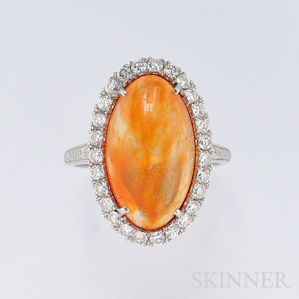 Sold at auction Platinum, Fire Opal, and Diamond Ring Auction Number ...
