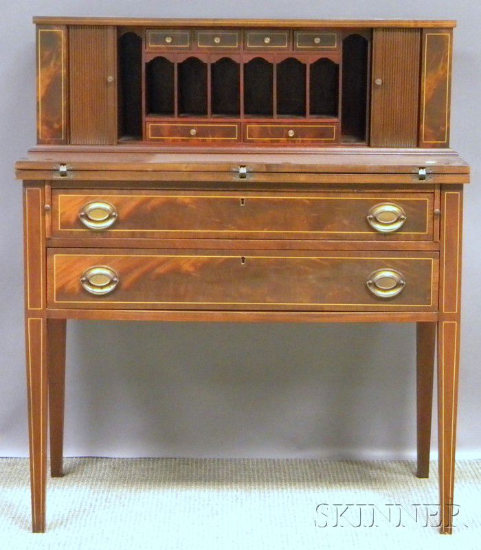 Maddox Furniture Federal Style Inlaid Mahogany Tambour Writing