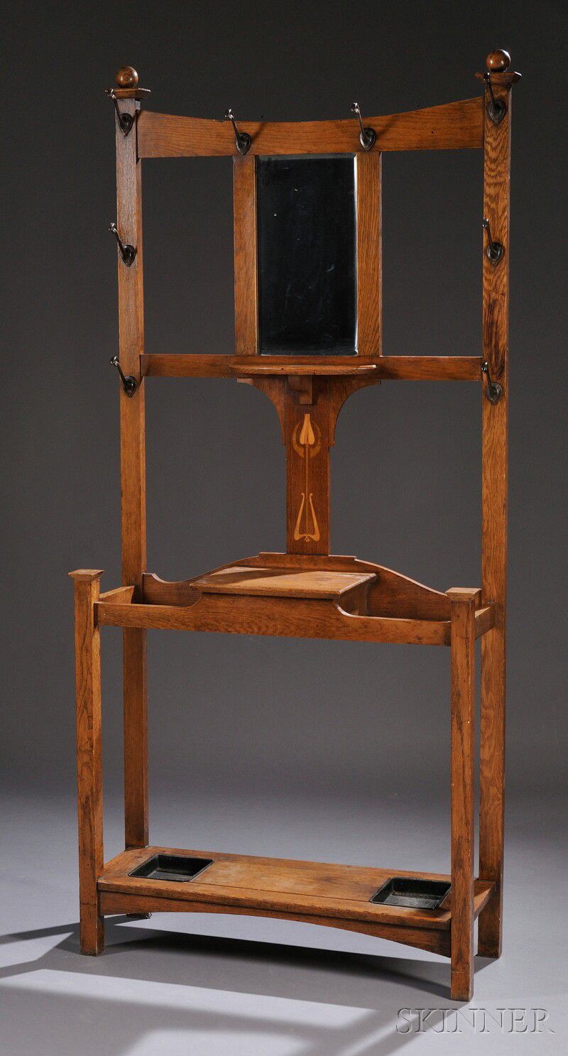 Arts & Crafts Inlaid Oak Hall Tree | Sale Number 2626B