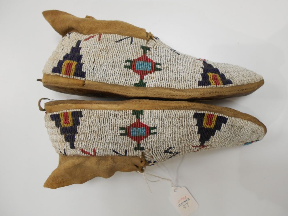 Sold at auction Pair of Cheyenne Beaded Hide Man's Moccasins Auction ...