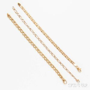 Three Gold Chain Bracelets