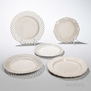 Five Staffordshire Salt-glazed Stoneware Press-molded Dishes
