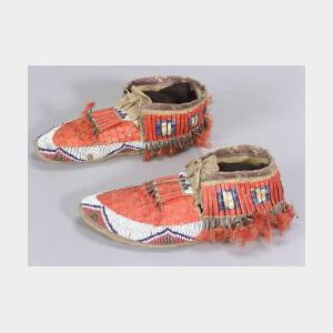 Central Plains Beaded and Quilled Hide Moccasins