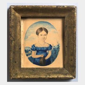 American School, 19th Century Portrait of a Young Girl Wearing a Blue Dress.