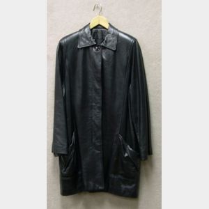 Italian Black Leather Three-quarter Length Coat