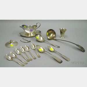 Group of Sterling, Coin, and Plated Silver Serving Pieces and Tablewares