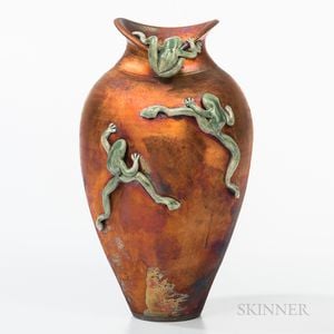 Studio Pottery Vase with Frogs