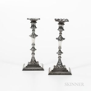 Near Pair of George III Sterling Silver Candlesticks