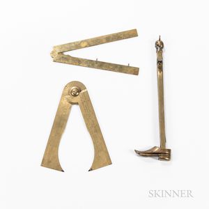 Two Brass Calipers/Ruler and Brass Gauge