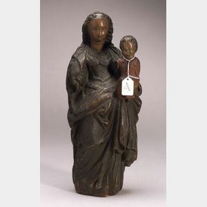 Carved and Gessoed Polychrome Santos of the Madonna and Child