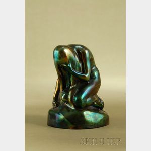 Zsolnay Iridescent Green Figure of a Weeping Nymph