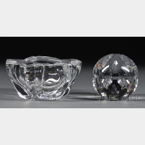 Daum Colorless Art Glass Bowl and a French Cut Glass Sculpture