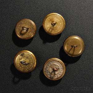 Five Non-dug Confederate Coat-size Buttons