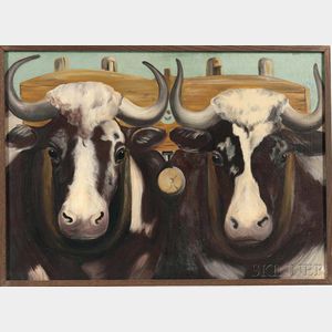 American School, 20th Century Portrait of Two Oxen