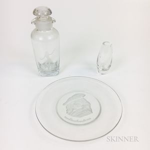 Orrefors Etched Glass Decanter, a Val St. Lambert Rembrandt Plate, and a Swedish Vase