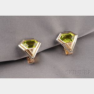 18kt Bicolor Gold Peridot and Diamond Earclips, Cartier