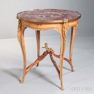 Louis XV-style Marble-top Inlaid Satinwood Table d'Ambulant