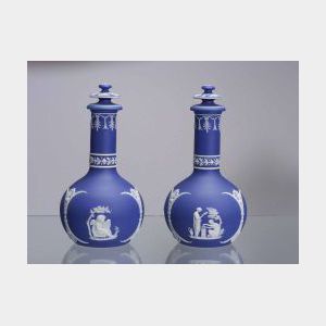 Pair of Wedgwood Dark Blue Jasper Dip Vases and Covers