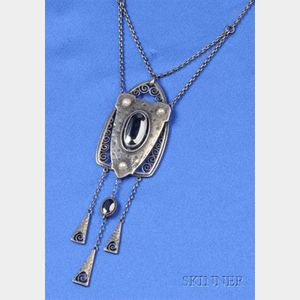 Jugendstil Silver and Hematite Pendant Necklace, Theodor Fahrner