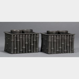 Pair of Wedgwood Black Basalt Bough Pots and Covers