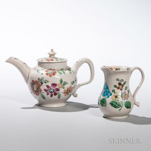 Two Staffordshire Enameled Salt-glazed Stoneware Items