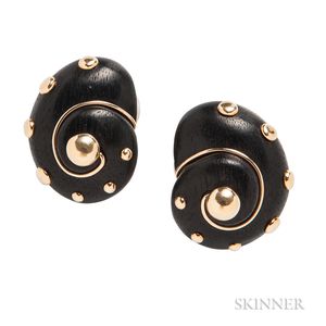 18kt Gold and Wood Earclips, Verdura