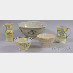 Five Pieces of Stencil Decorated Faience Tableware