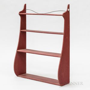 Red-painted Pine Four-tier Whale-end Shelf