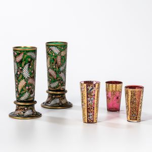 Five Pieces of Enameled and Gilt Bohemian Glass