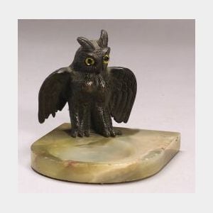 Bronze and Onyx Owl Ashtray
