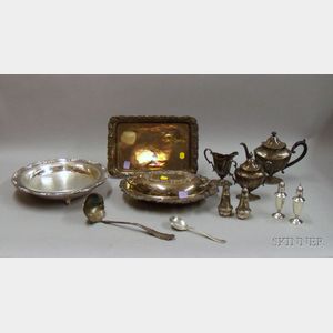 Group of Silver Plated Serving Items and Two Pairs of Sterling Weighted Casters